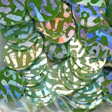 10mm Paillette Opaque Animal Print Silver over Dk Chartreuse