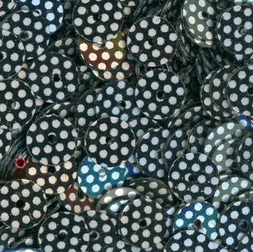 6mm Flat Satin Silver Dots on Black
