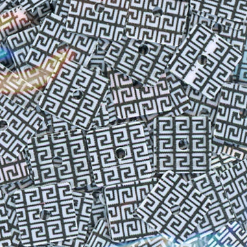 6mm square opaque white with black greek key print