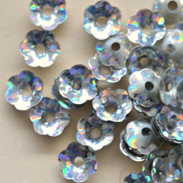 6mm Cupped Flower Hologram Silver