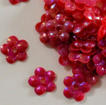 5mm Flower Opaque Iridescent Red