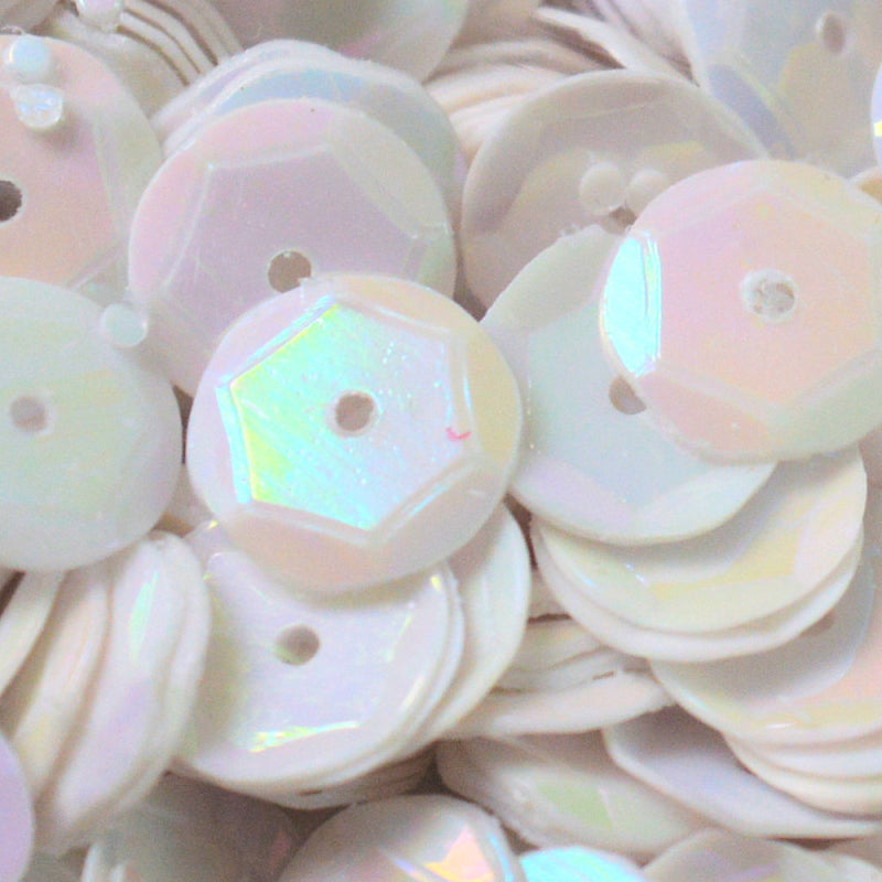 8mm Slightly Cupped Opaque Iridescent White 50 Grams