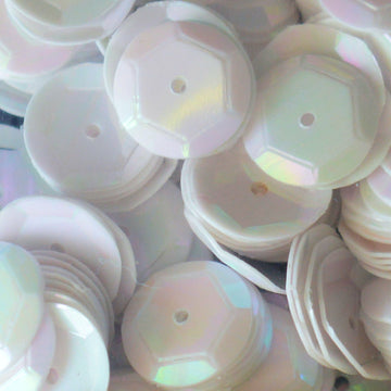 10mm Slightly Cupped Opaque Iridescent White 50 grams