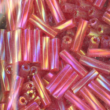 6mm Twist Bugle Bead Iridescent Christmas Red