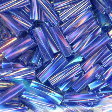 6mm Twist Bugle Bead Iridescent Peacock Blue 100 Grams
