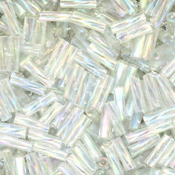6mm Twist Bugle Bead Clear Iridescent 100 Grams