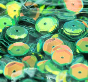 10mm Slightly Cupped Crystal Opaque Christmas Green 100 Grams