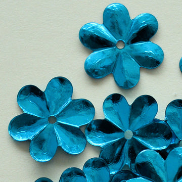 15mm Metallic Flower Turquoise 100 Grams