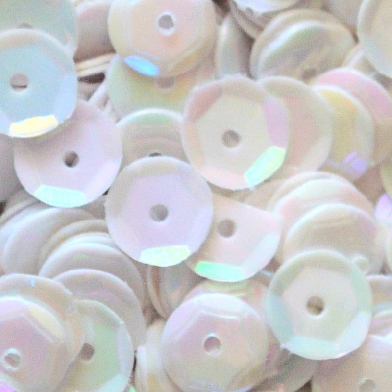 6mm Slightly Cupped Opaque Iridescent White 100 Grams
