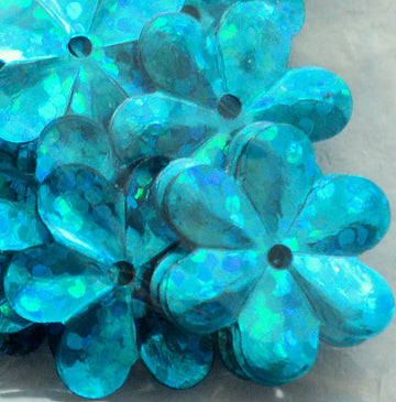 15mm Flower Hologram Turquoise 100 Grams