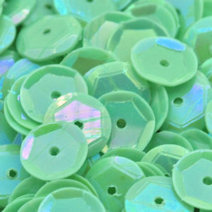8mm Slightly Cupped Opaque Iridescent Lt Leaf Green