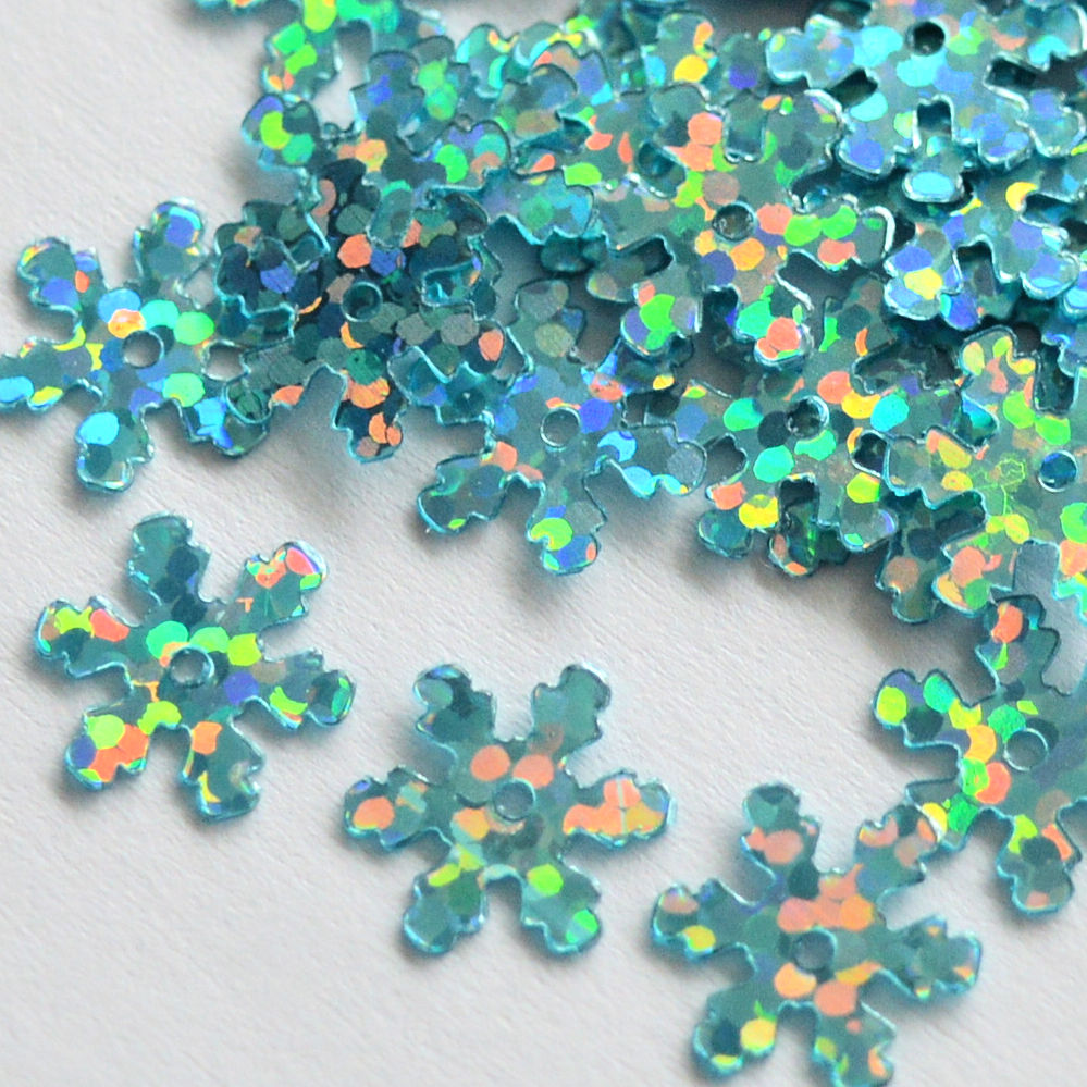 10mm Snowflake Hologram Aquamarine 50-grams
