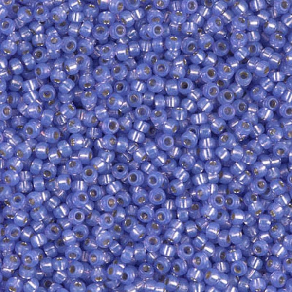 Close-up of blue glass beads with a metallic sheen