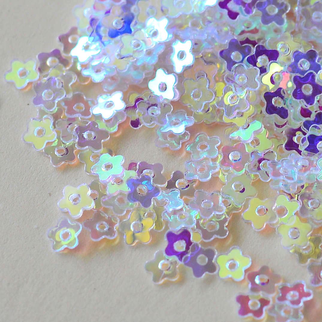 4mm Crystal Iris Flat Flower Clear AB 50 Grams - Cartwright's Sequins
