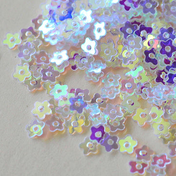 4mm Crystal Iris Flat Flower Clear AB 50 Grams - Cartwright's Sequins