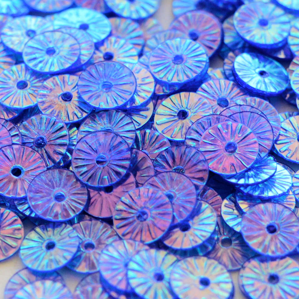 6mm Flat Embossed Crystal Iris True Blue