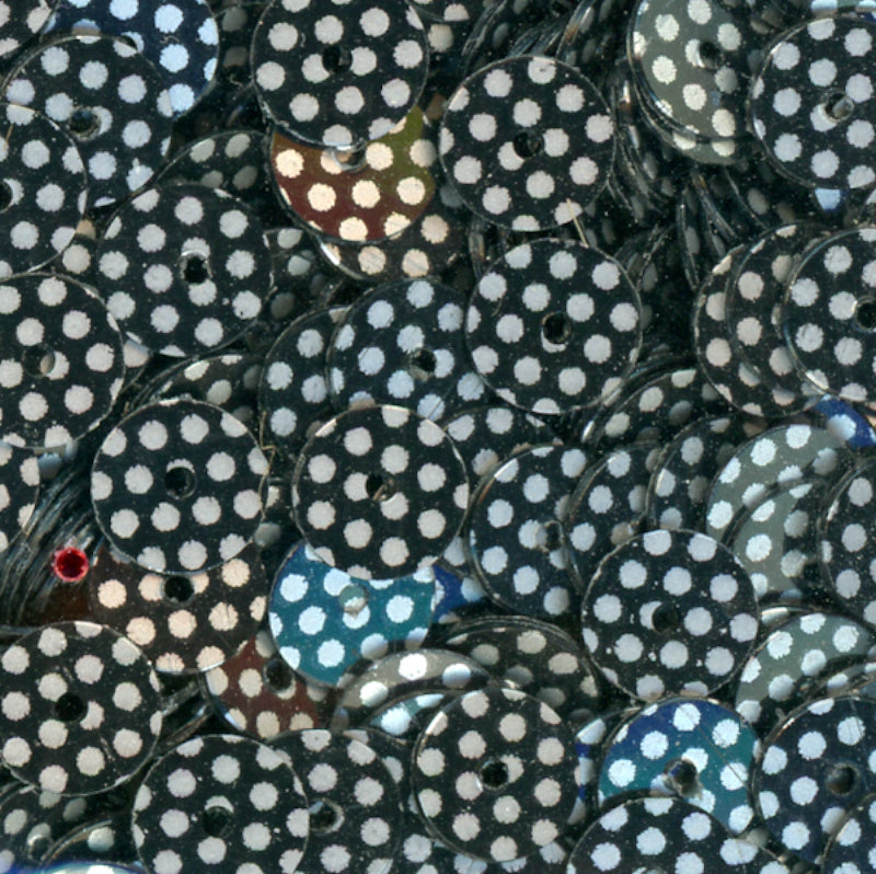 6mm Flat Satin Silver Dots on Black