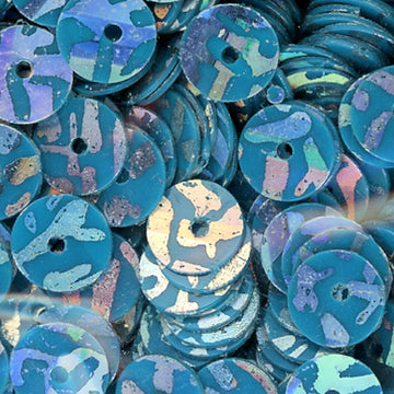 6mm Flat Opaque Animal Print Silver over Dark Turquoise