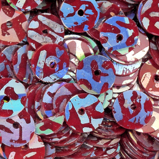 6mm Flat Opaque Animal Print Silver over Red