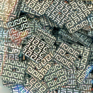 6mm square hologram Greek Key print silver
