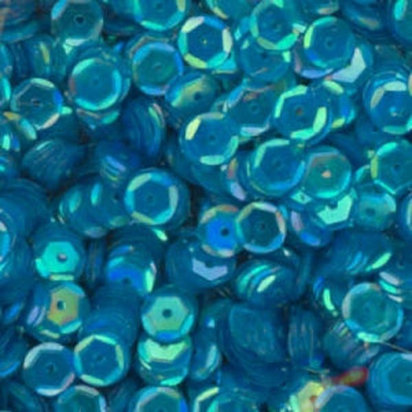 6mm Slightly Cupped Iridescent Dk Ocean Blue Green 100 Grams