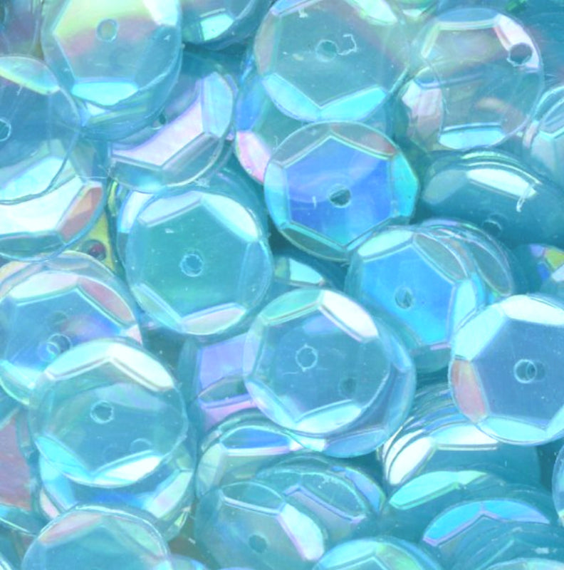 8mm Slightly Cupped Iridescent Lt Ocean Blue Green