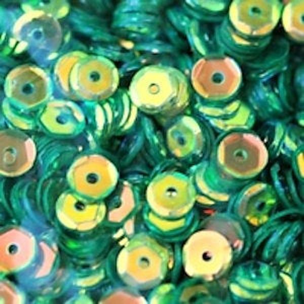 6mm Slightly Cupped Crystal Opaque Christmas Green 100 Grams
