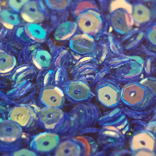4mm Slightly Cupped Crystal Opaque Blue Streak 50 Grams - Cartwright's Sequins