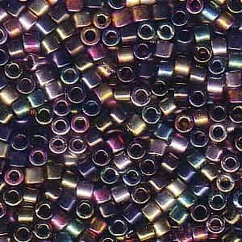 Close-up of iridescent heavy metals mix 10/0 Delica beads in purple, gunmetal, and bronze