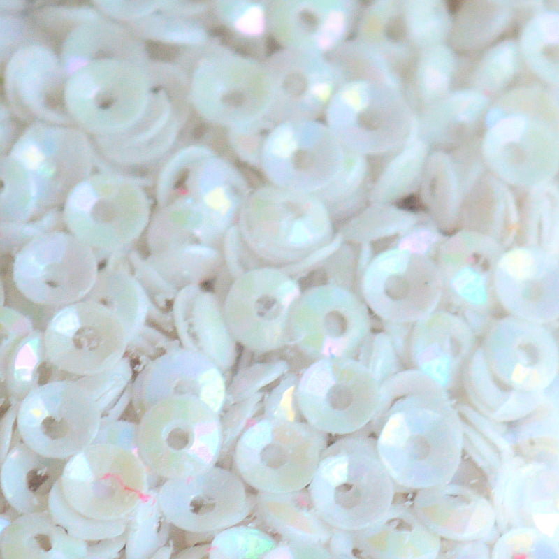 3mm Fully Cupped Opaque Iridescent White 50 Grams