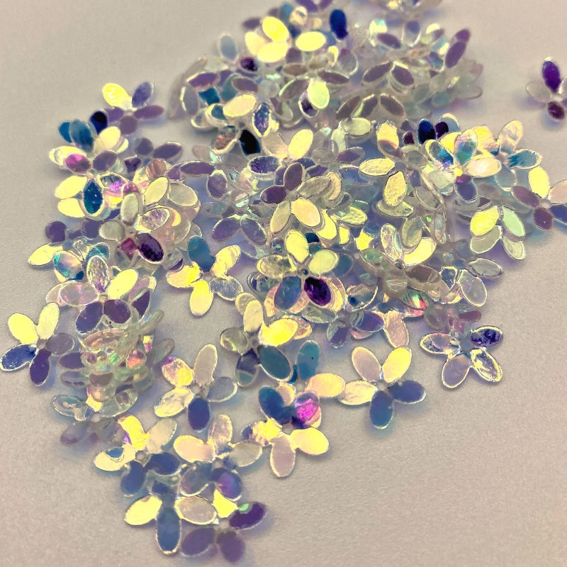 10mm Cupped Flower Crystal Iris Clear Aurora Borealis 50 Grams