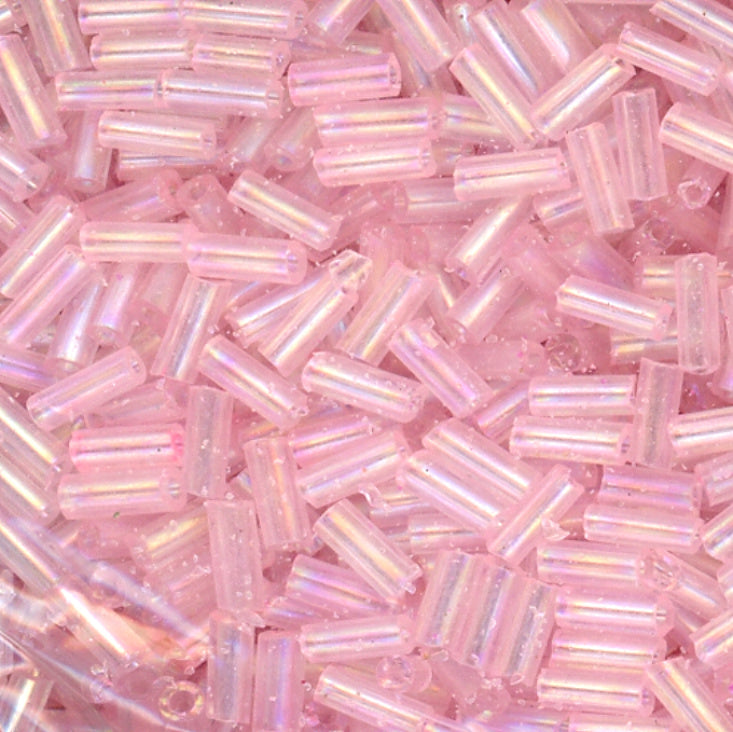 4.5mm Bugle Iridescent Medium Pink 100 Grams
