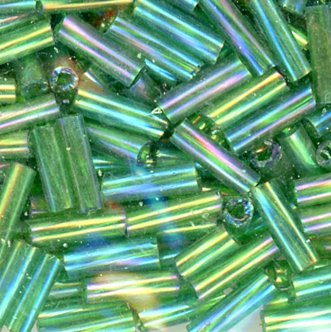6mm Twist Bugle Bead Iridescent Christmas Green