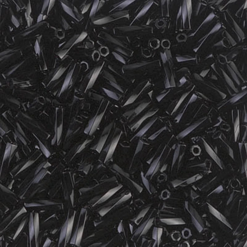 6mm Twist Bugle Bead Black Glossy 100 Grams