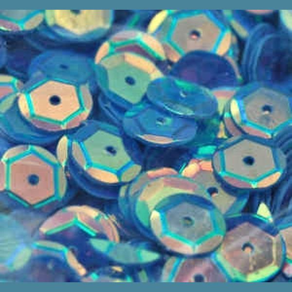 10mm Slightly Cupped Crystal Opaque Blue Streak 100 Grams