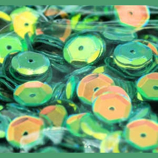 10mm Slightly Cupped Crystal Opaque Christmas Green 100 Grams