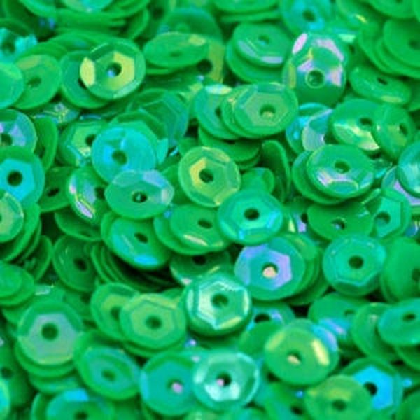 5mm Slightly Cupped Opaque Iridescent Bright Green 100 Grams