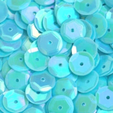 8mm Slightly Cupped Opaque Iridescent Light Turquoise