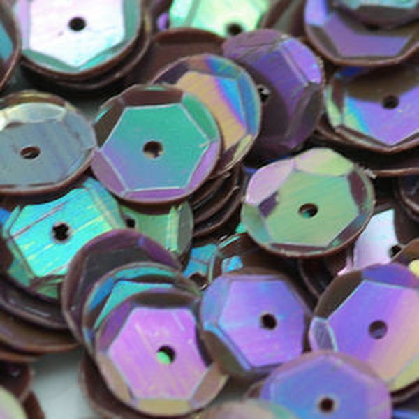 6mm Slightly Cupped Opaque Iridescent Dark Brown 100 Grams