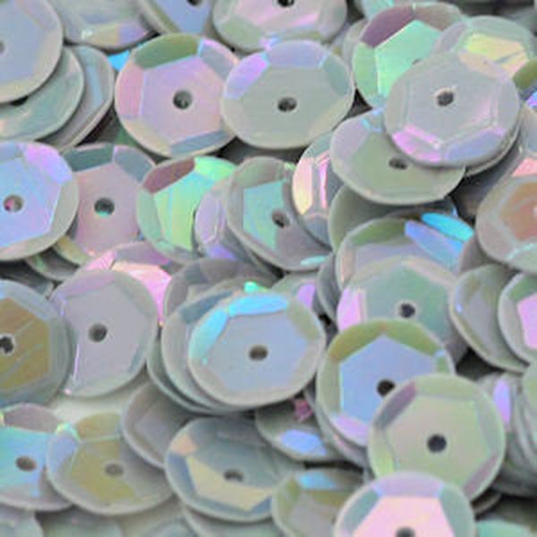 6mm Slightly Cupped Opaque Iridescent Light Gray 100 Grams
