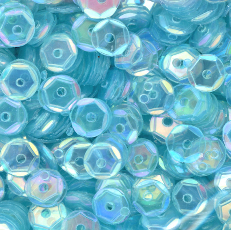 5mm Slightly Cupped Iridescent Lt Ocean Blue Green