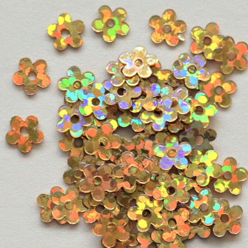 5mm Flat Flower Hologram Gold