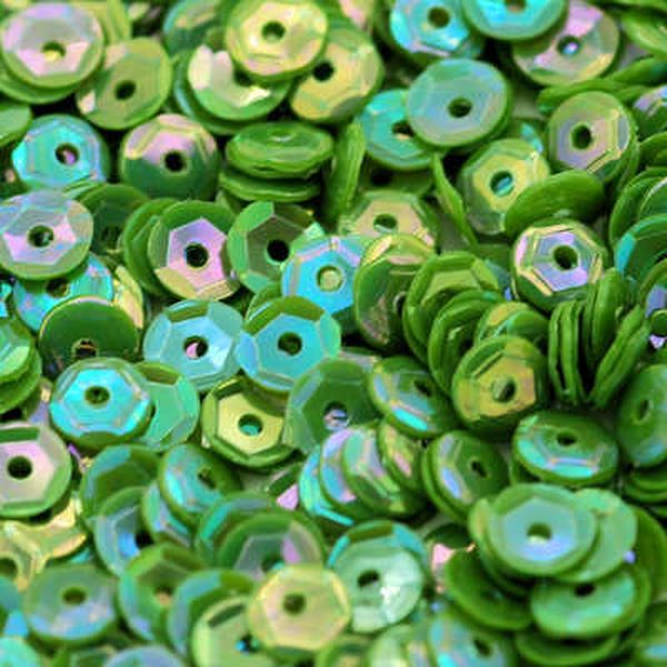 5mm Slightly Cupped Opaque Iridescent Dark Chartreuse