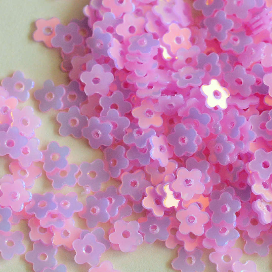 4mm Flat Opalescent Flower Pink Orchid 50 grams