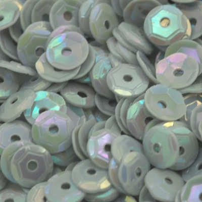 5mm Slightly Cupped Opaque Iridescent Light Gray 50 Grams