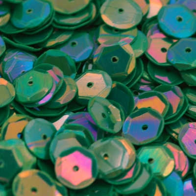 8mm Slightly Cupped Opaque Iridescent Christmas Green 50 Grams